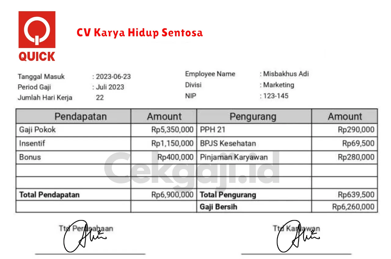 Slip Gaji CV Karya Hidup Sentosa