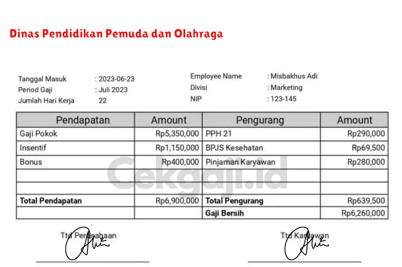 Slip Gaji Dinas Pendidikan Pemuda dan Olahraga