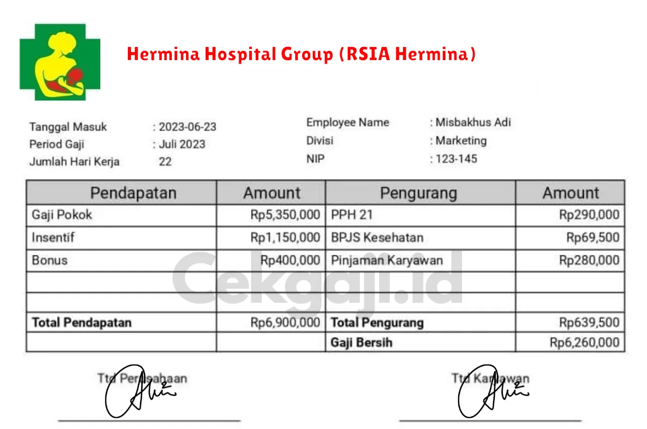 Slip Gaji Hermina Hospital Group (RSIA Hermina)