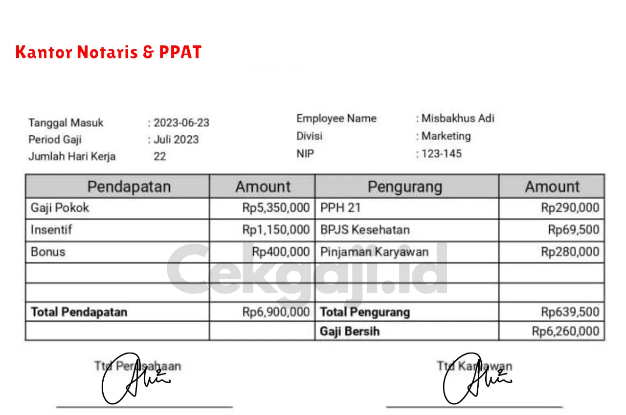 Slip Gaji Kantor Notaris & PPAT