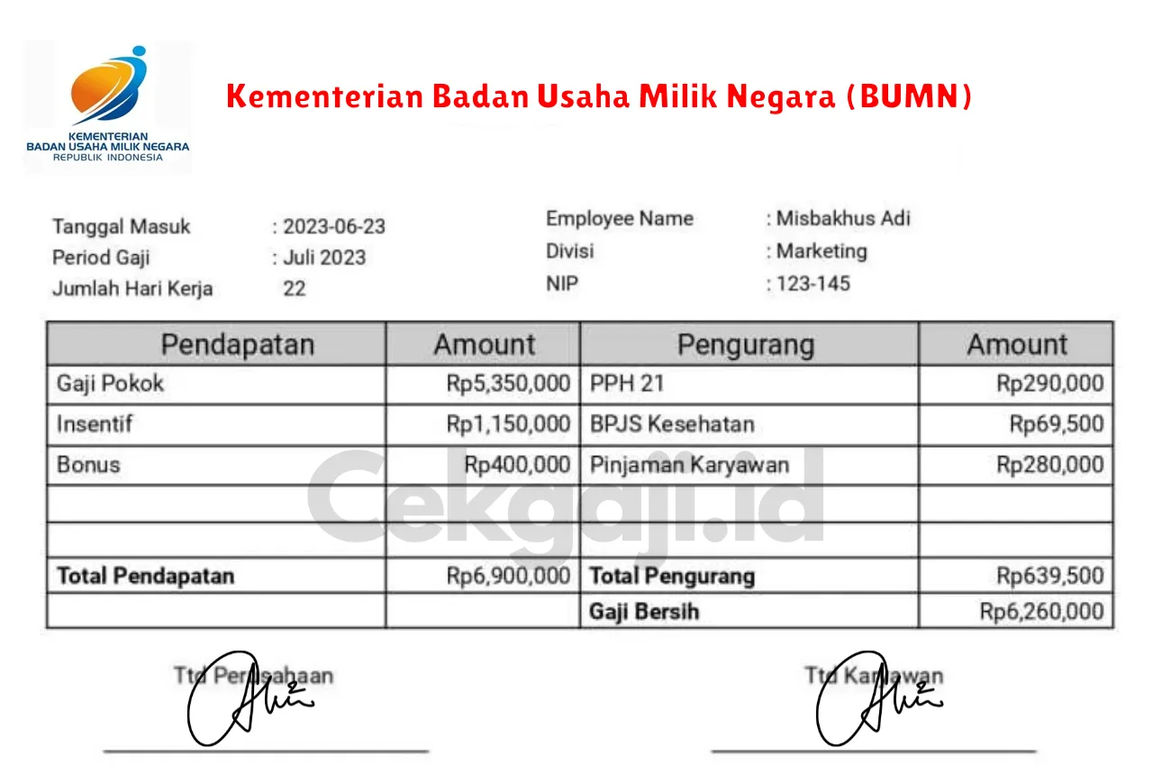 Slip Gaji Kementerian Badan Usaha Milik Negara (BUMN)