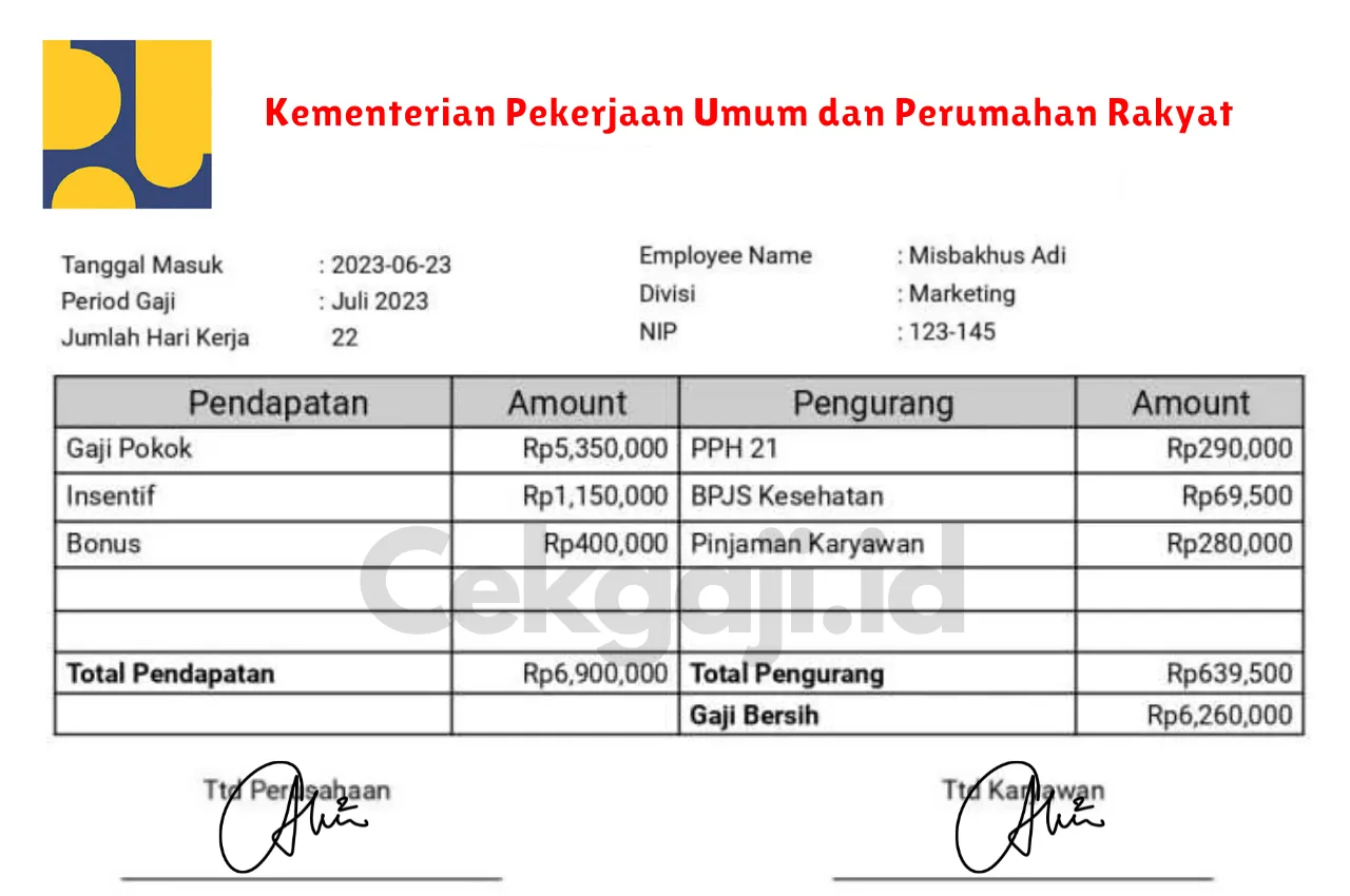 Slip Gaji Kementerian Pekerjaan Umum dan Perumahan Rakyat