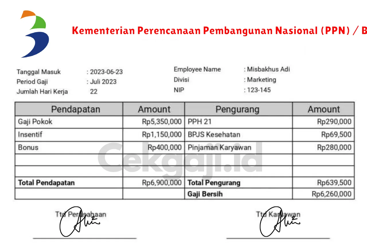 Slip Gaji Kementerian Perencanaan Pembangunan Nasional (PPN) / Badan Perencanaan Pembangunan Nasional (BAPPENAS)