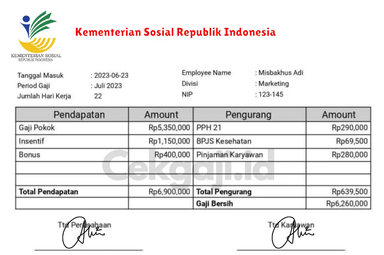 Slip Gaji Kementerian Sosial Republik Indonesia