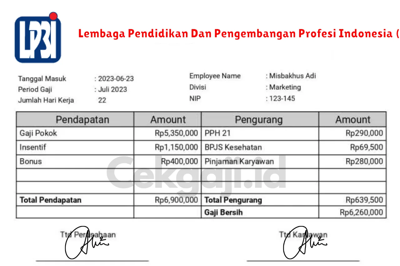 Slip Gaji Lembaga Pendidikan Dan Pengembangan Profesi Indonesia (LP3I)