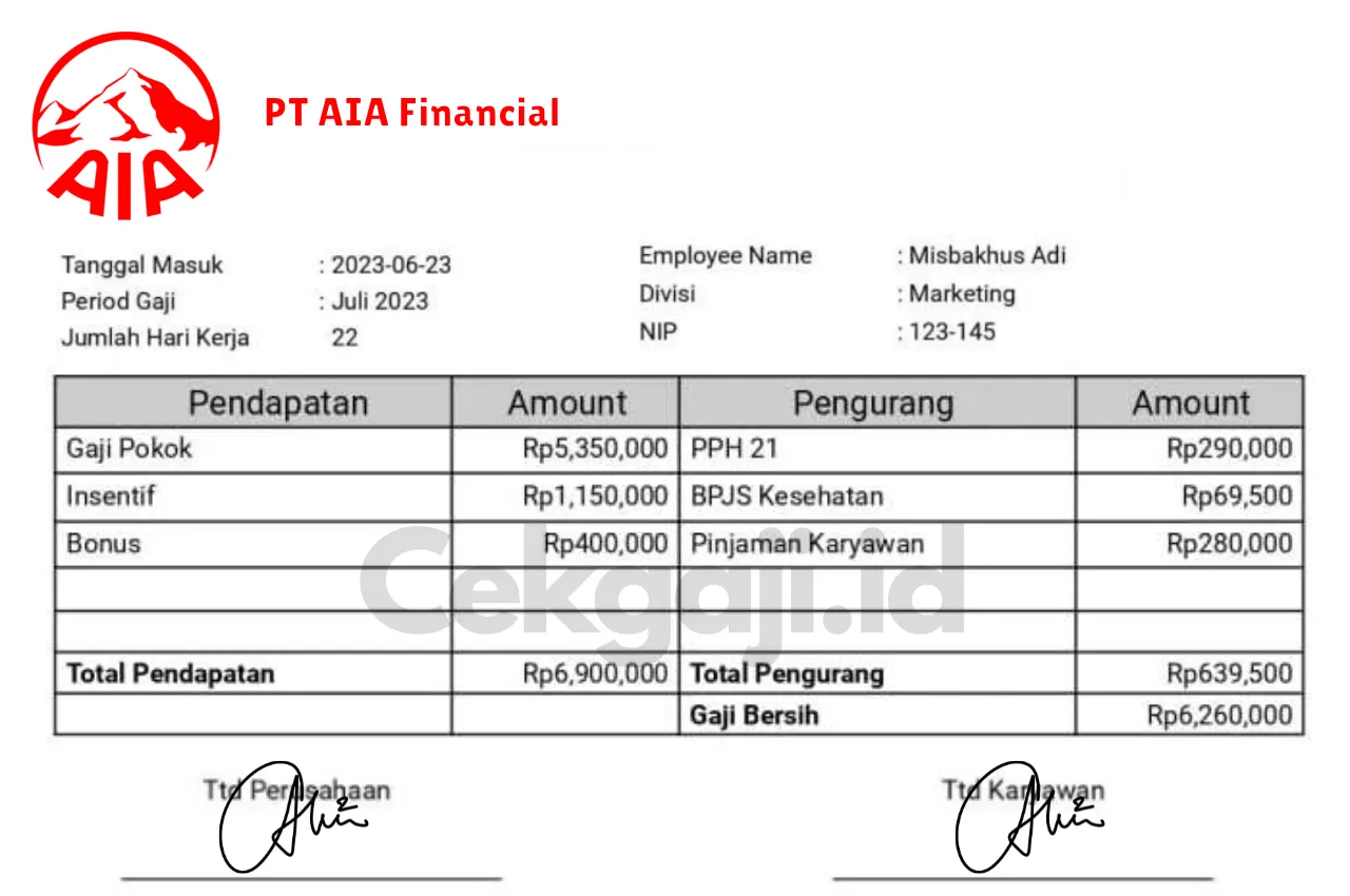 Slip Gaji PT AIA Financial