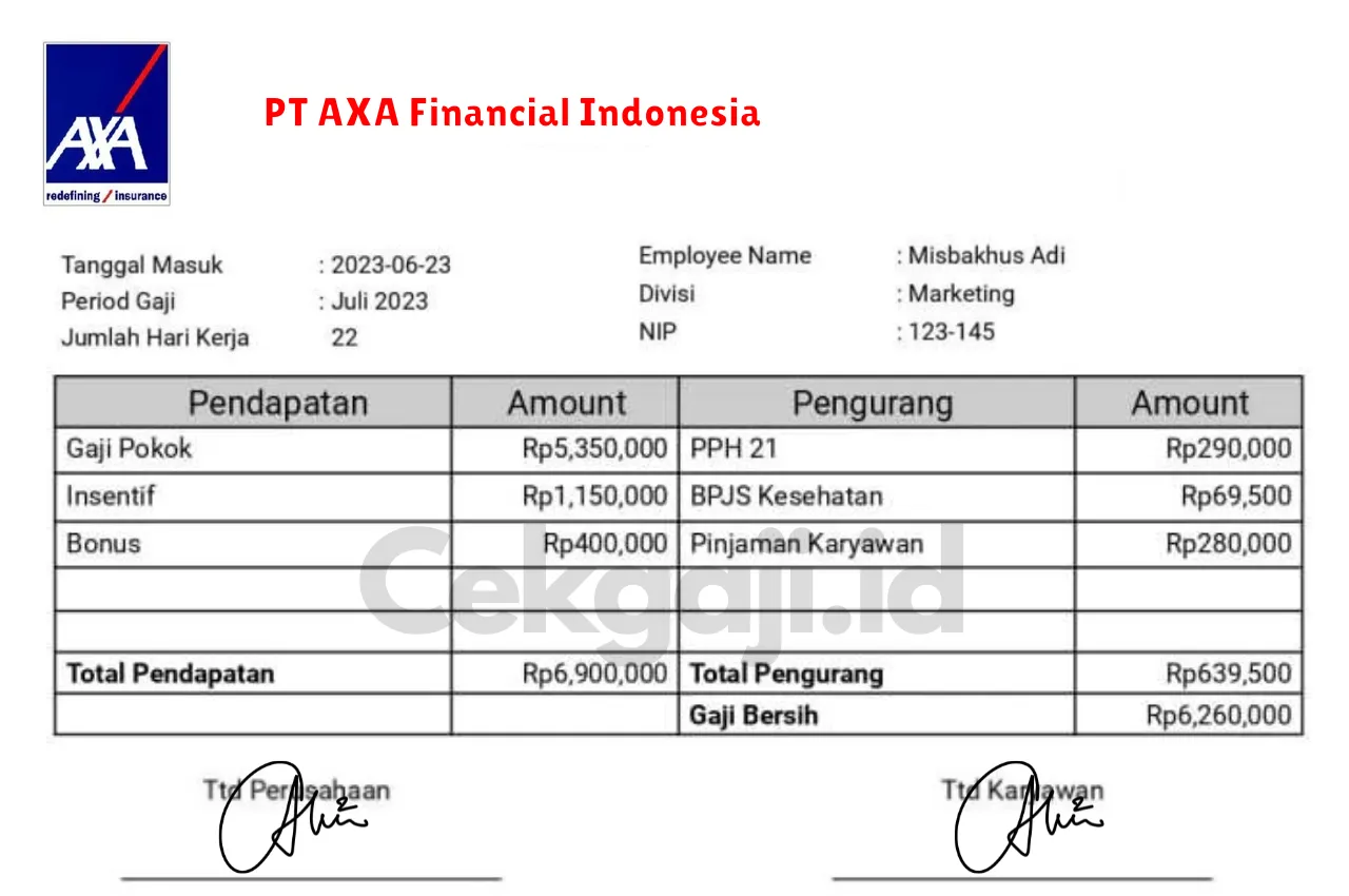 Slip Gaji PT AXA Financial Indonesia