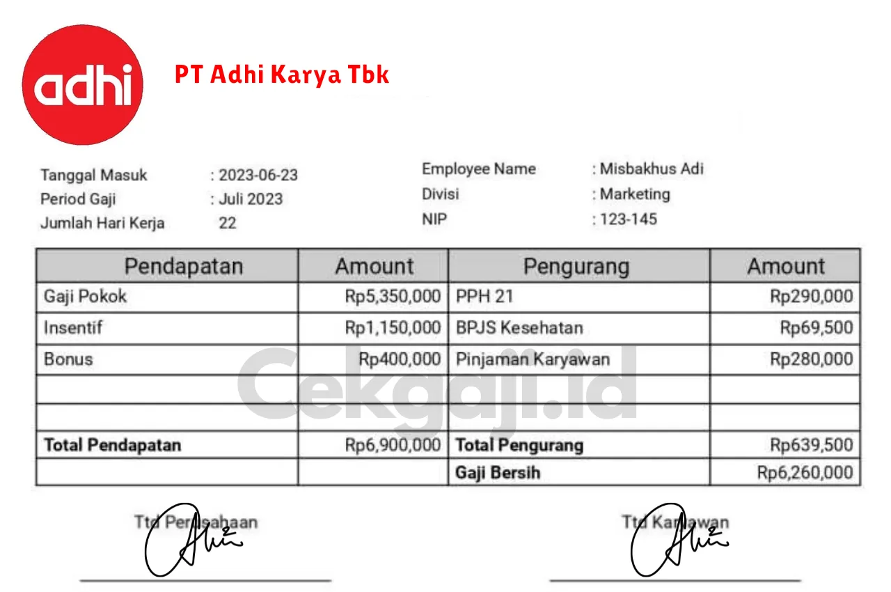 Slip Gaji PT Adhi Karya Tbk Slip Gaji PT Adhi Karya Tbk