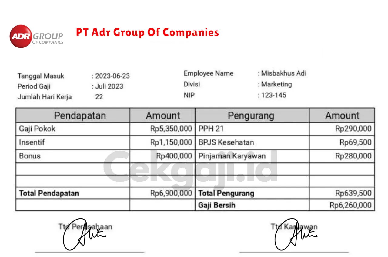 Slip Gaji PT Adr Group Of Companies