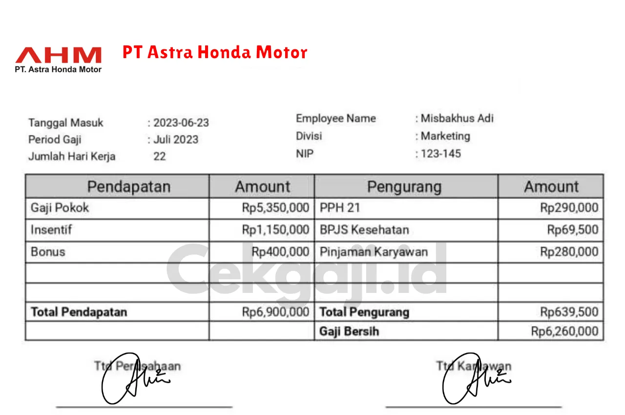 Slip Gaji PT Astra Honda Motor