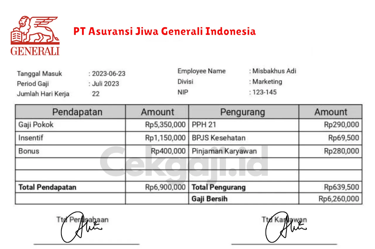 Slip Gaji PT Asuransi Jiwa Generali Indonesia