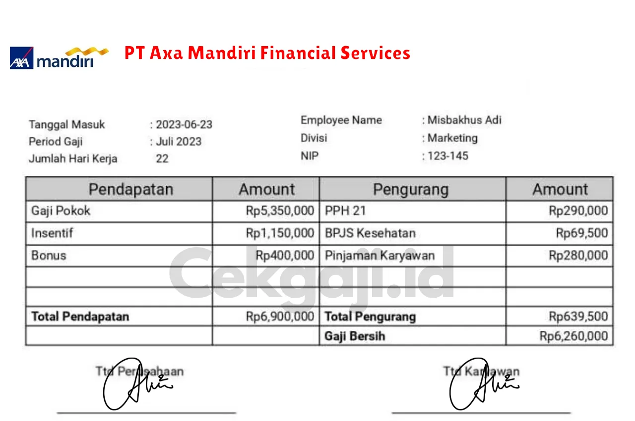Slip Gaji PT Axa Mandiri Financial Services