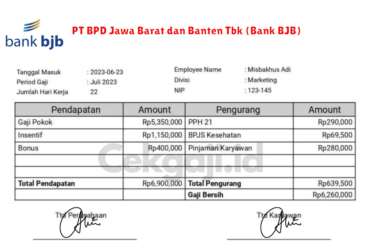 Slip Gaji PT BPD Jawa Barat dan Banten Tbk (Bank BJB)
