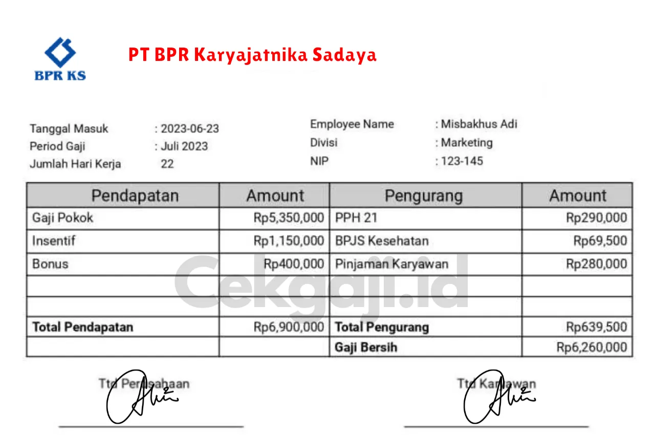 Slip Gaji PT BPR Karyajatnika Sadaya