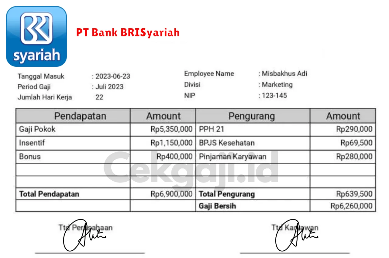 Slip Gaji PT Bank BRISyariah