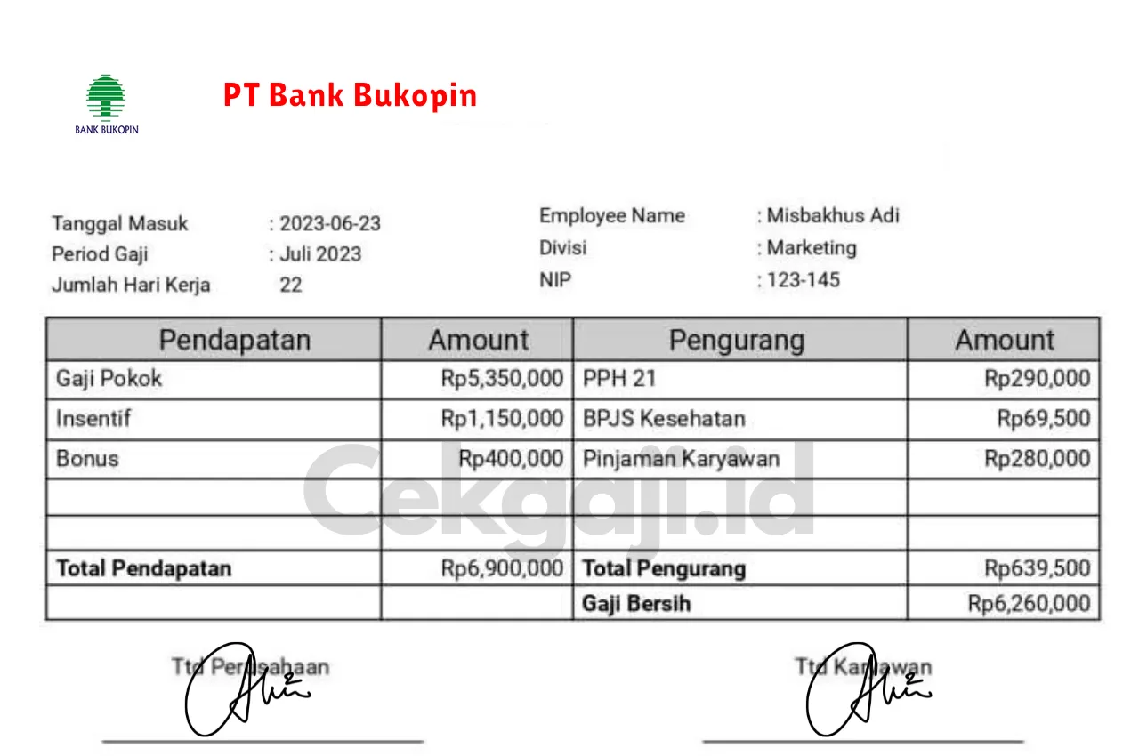 Slip Gaji PT Bank Bukopin