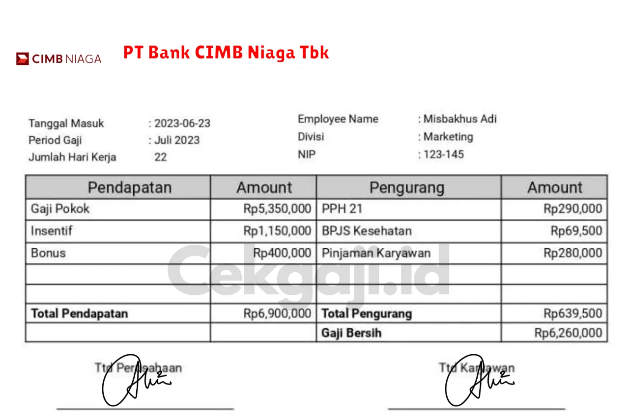 Slip Gaji PT Bank CIMB Niaga Tbk