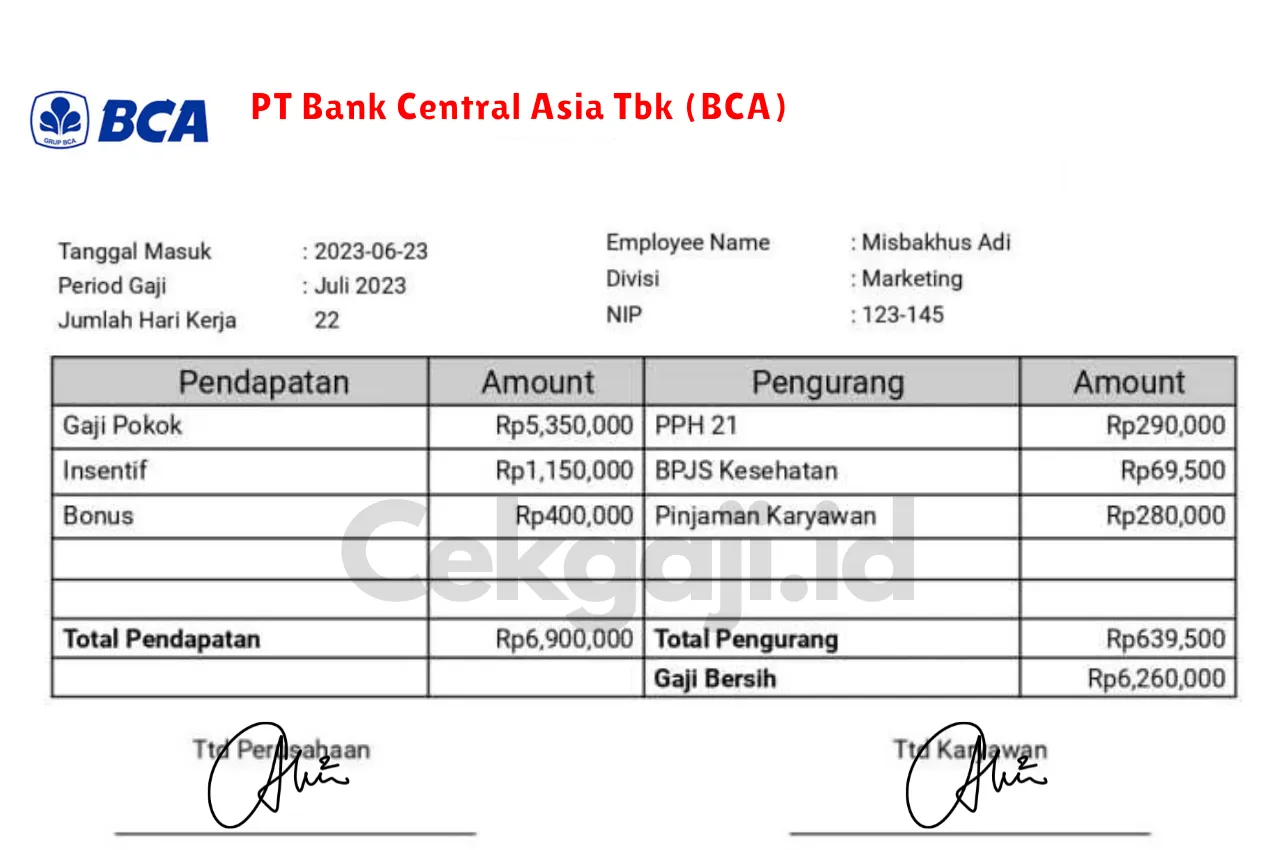 Slip Gaji PT Bank Central Asia Tbk (BCA)