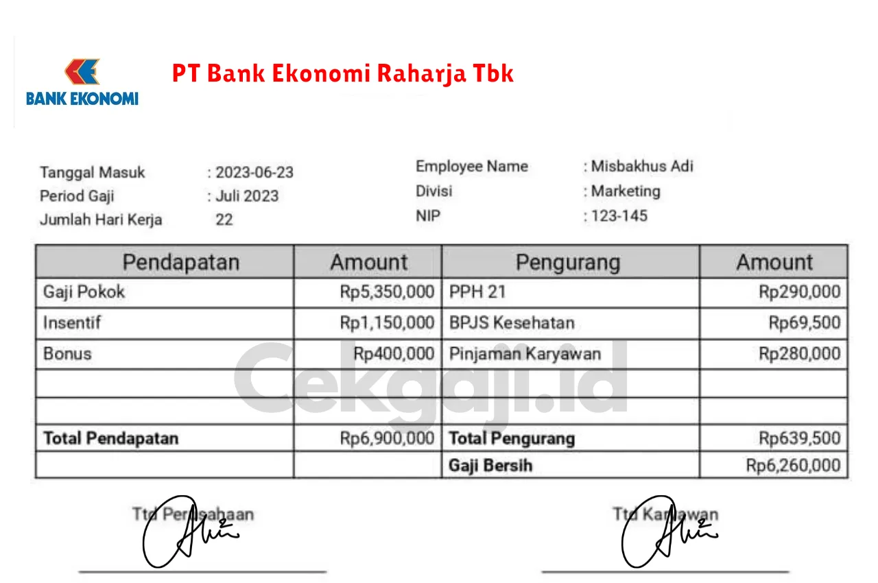 Slip Gaji PT Bank Ekonomi Raharja Tbk