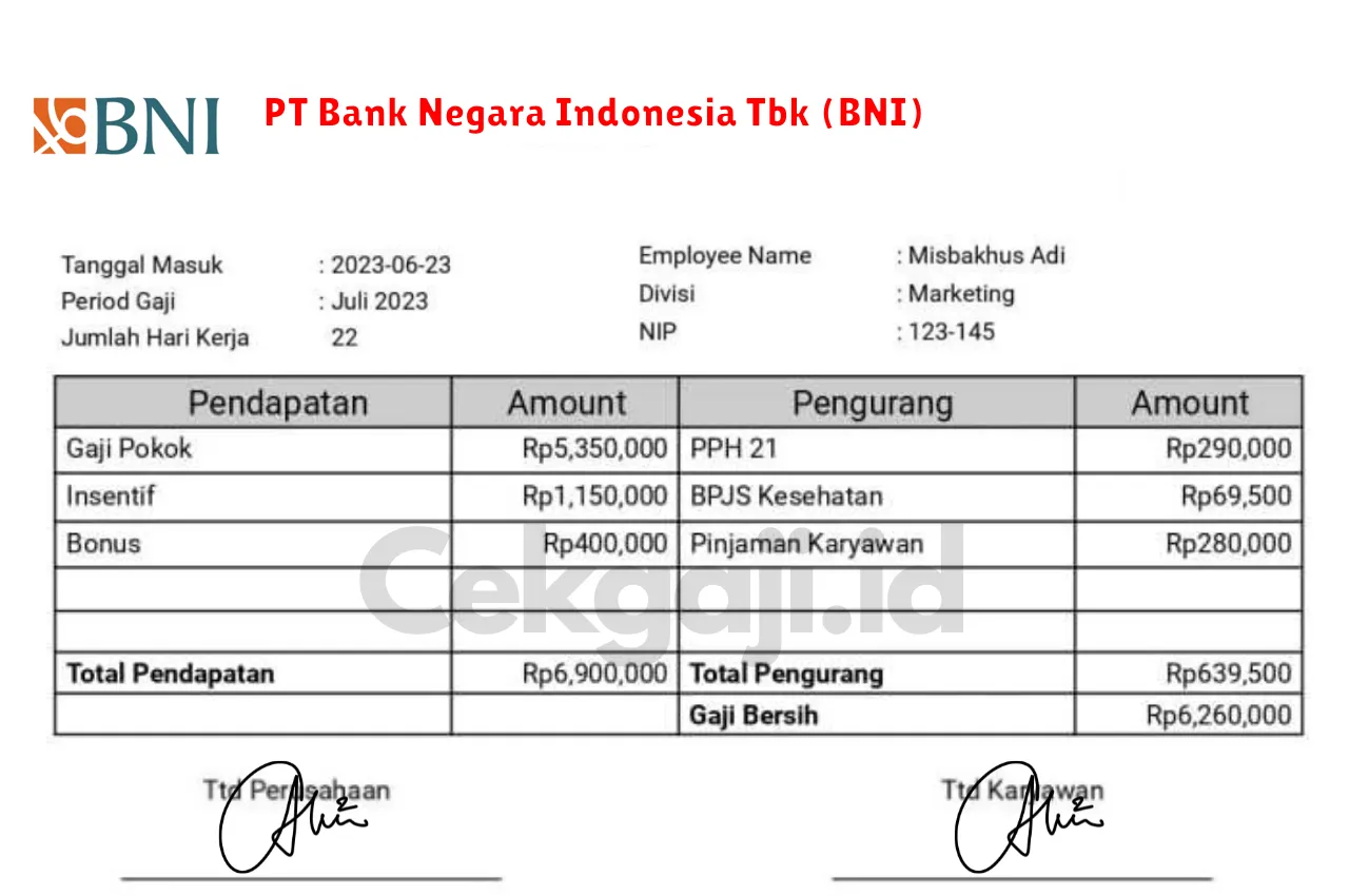 Slip Gaji PT Bank Negara Indonesia Tbk (BNI)