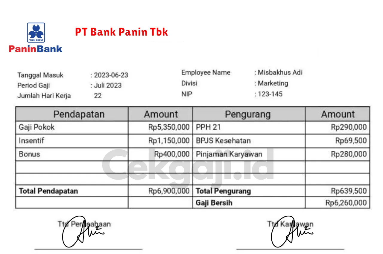 Slip Gaji PT Bank Panin Tbk