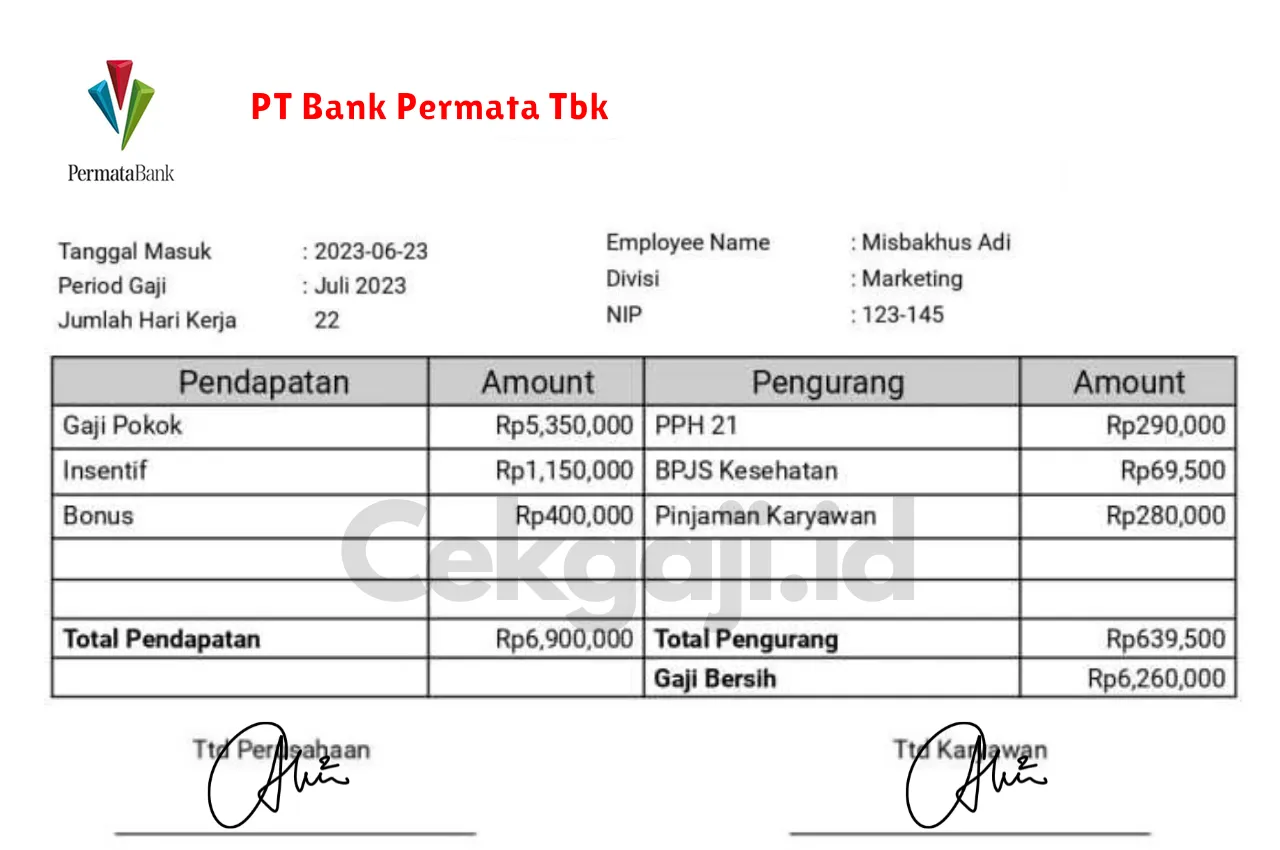 Slip Gaji PT Bank Permata Tbk