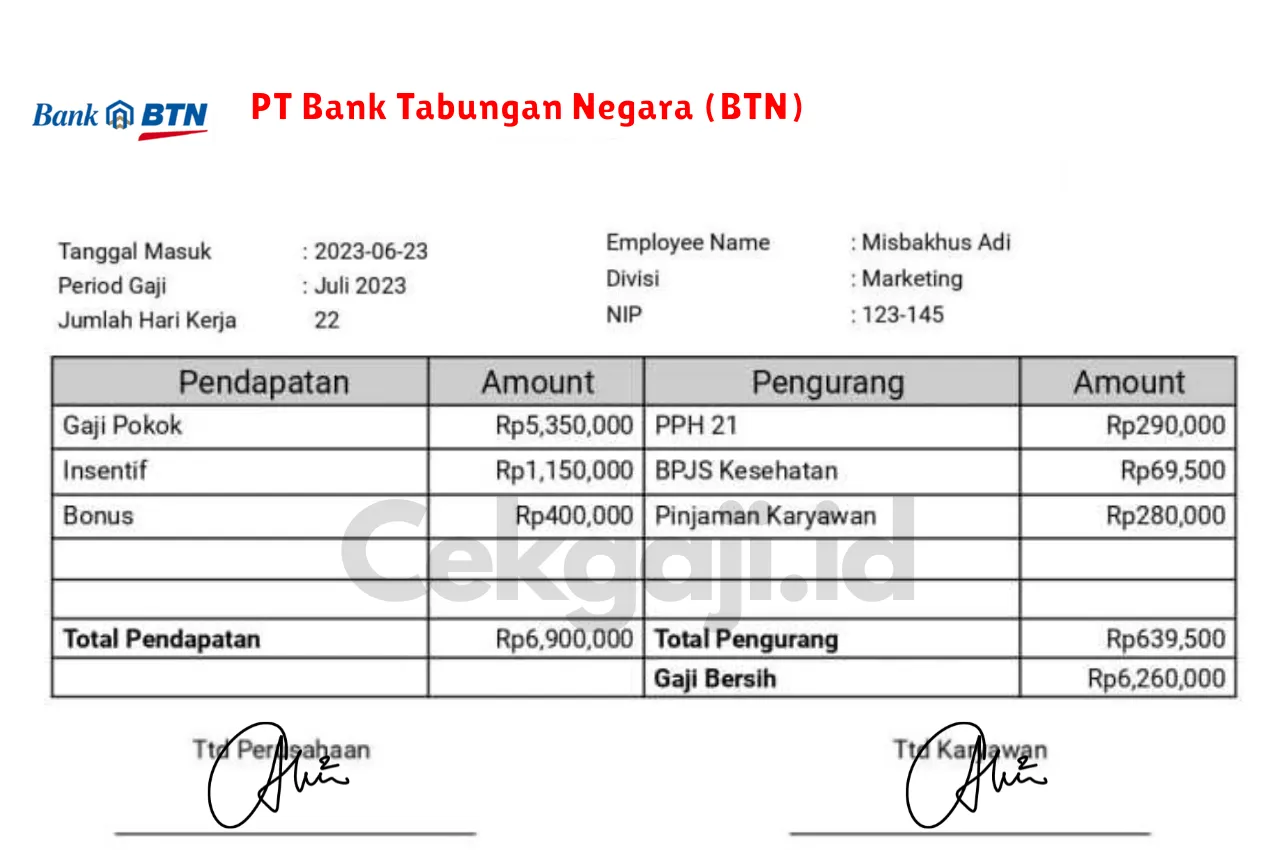 Slip Gaji PT Bank Tabungan Negara (BTN)