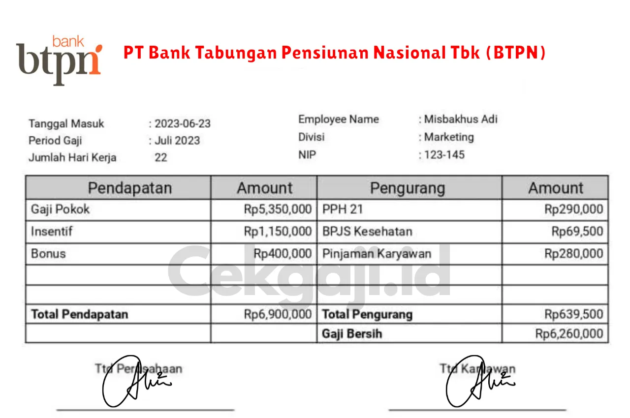 Slip Gaji PT Bank Tabungan Pensiunan Nasional Tbk (BTPN)