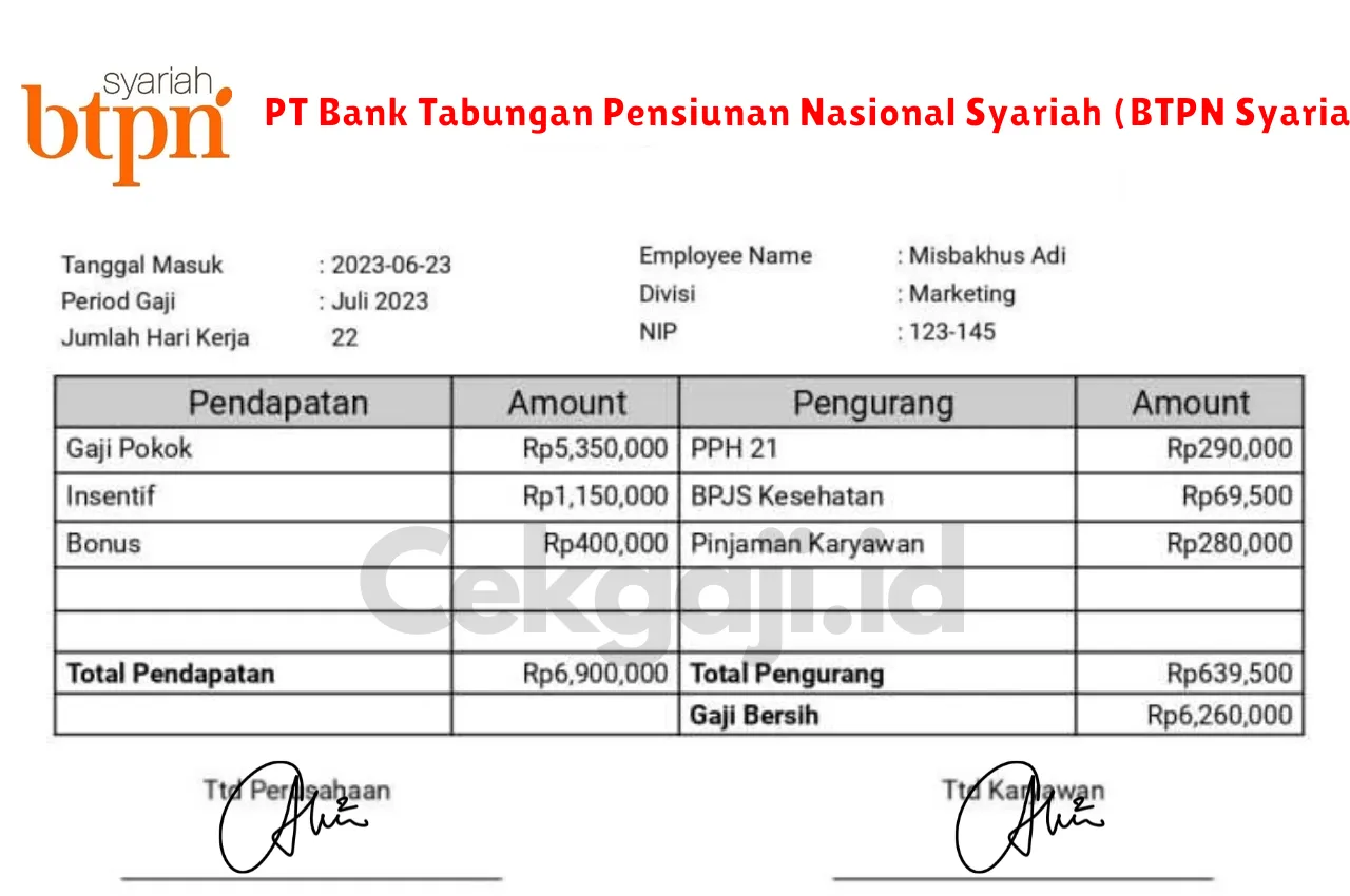 Slip Gaji PT Bank Tabungan Pensiunan Nasional Syariah (BTPN Syariah)