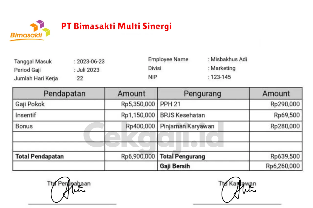 Slip Gaji PT Bimasakti Multi Sinergi