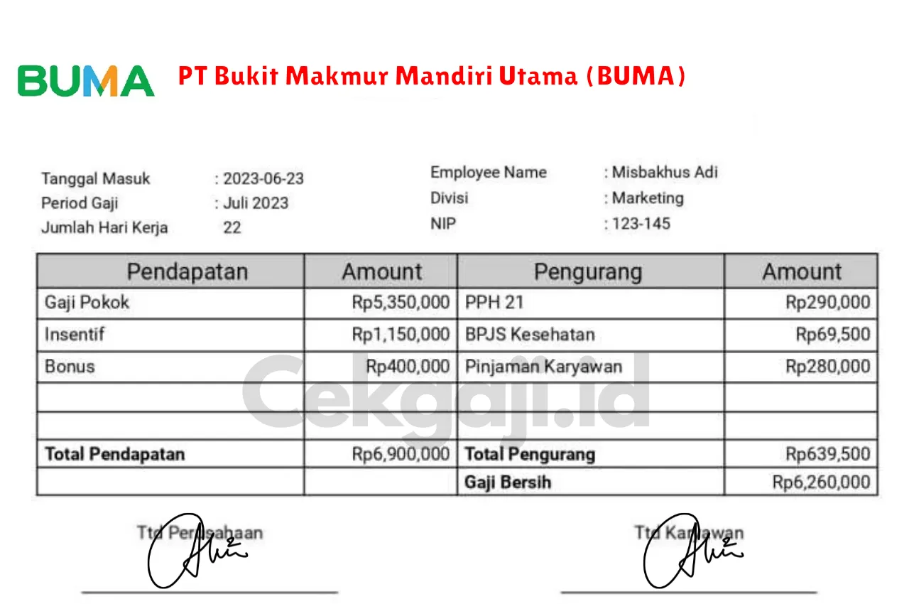 Slip Gaji PT Bukit Makmur Mandiri Utama (BUMA)