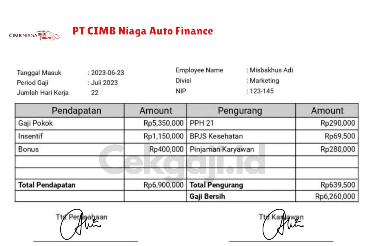 Slip Gaji PT CIMB Niaga Auto Finance