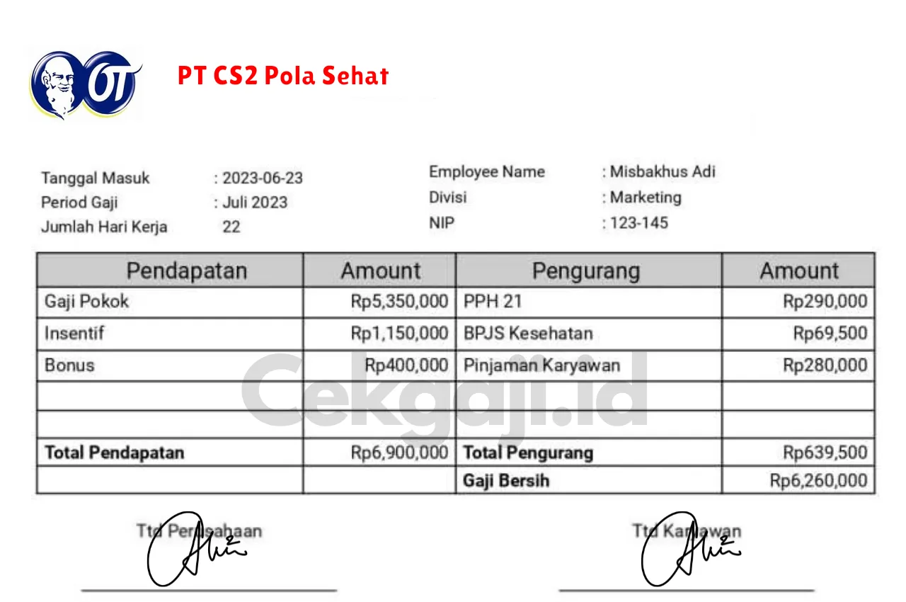 Slip Gaji PT CS2 Pola Sehat