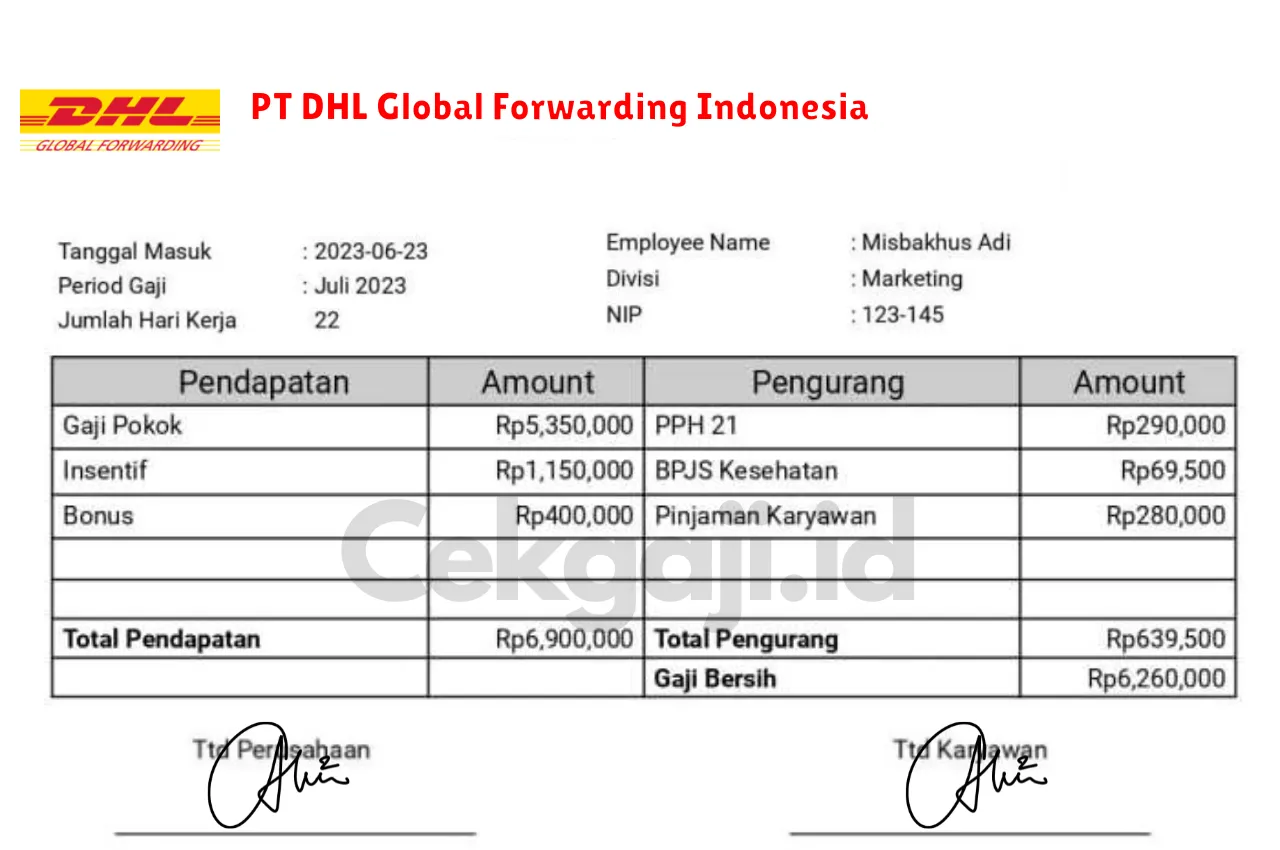 Slip Gaji PT DHL Global Forwarding Indonesia