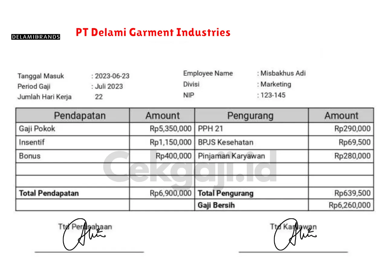 Slip Gaji PT Delami Garment Industries