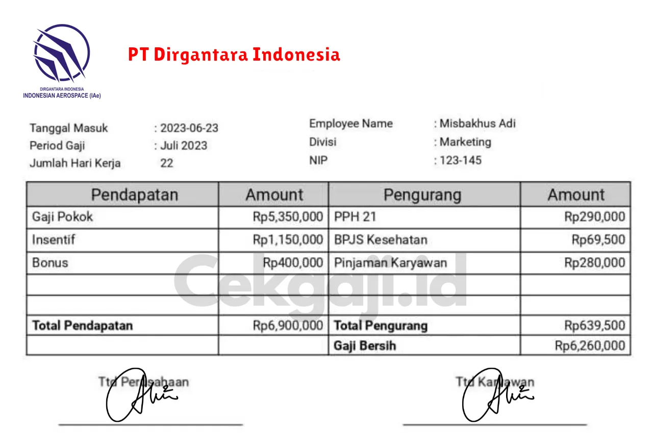 Slip Gaji PT Dirgantara Indonesia