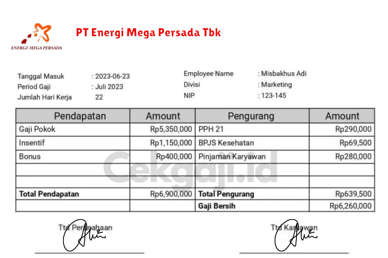 Slip Gaji PT Energi Mega Persada Tbk