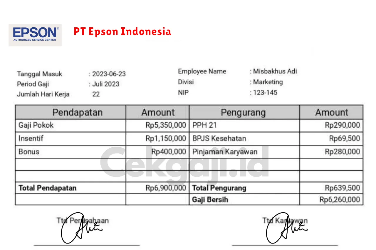 Slip Gaji PT Epson Indonesia