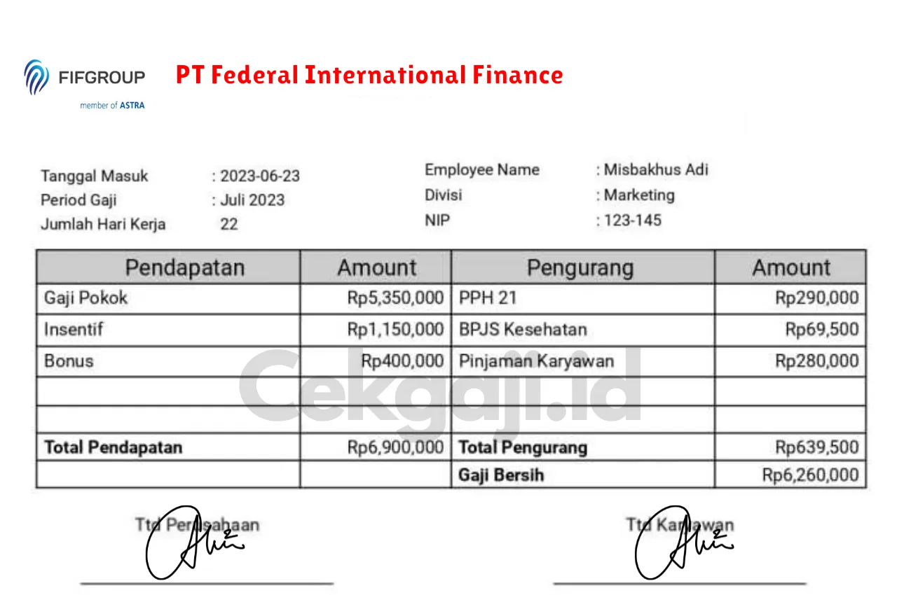 Slip Gaji PT Federal International Finance