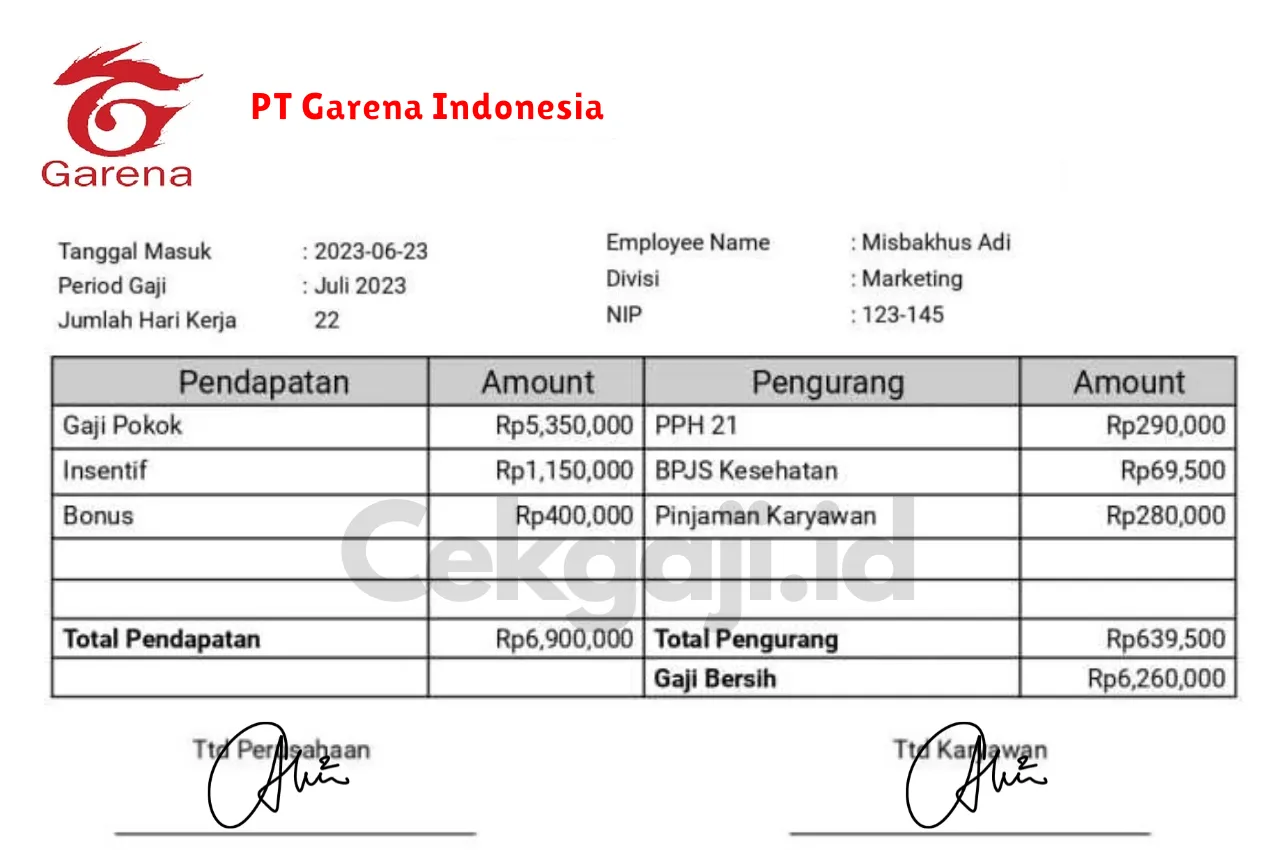 Slip Gaji PT Garena Indonesia