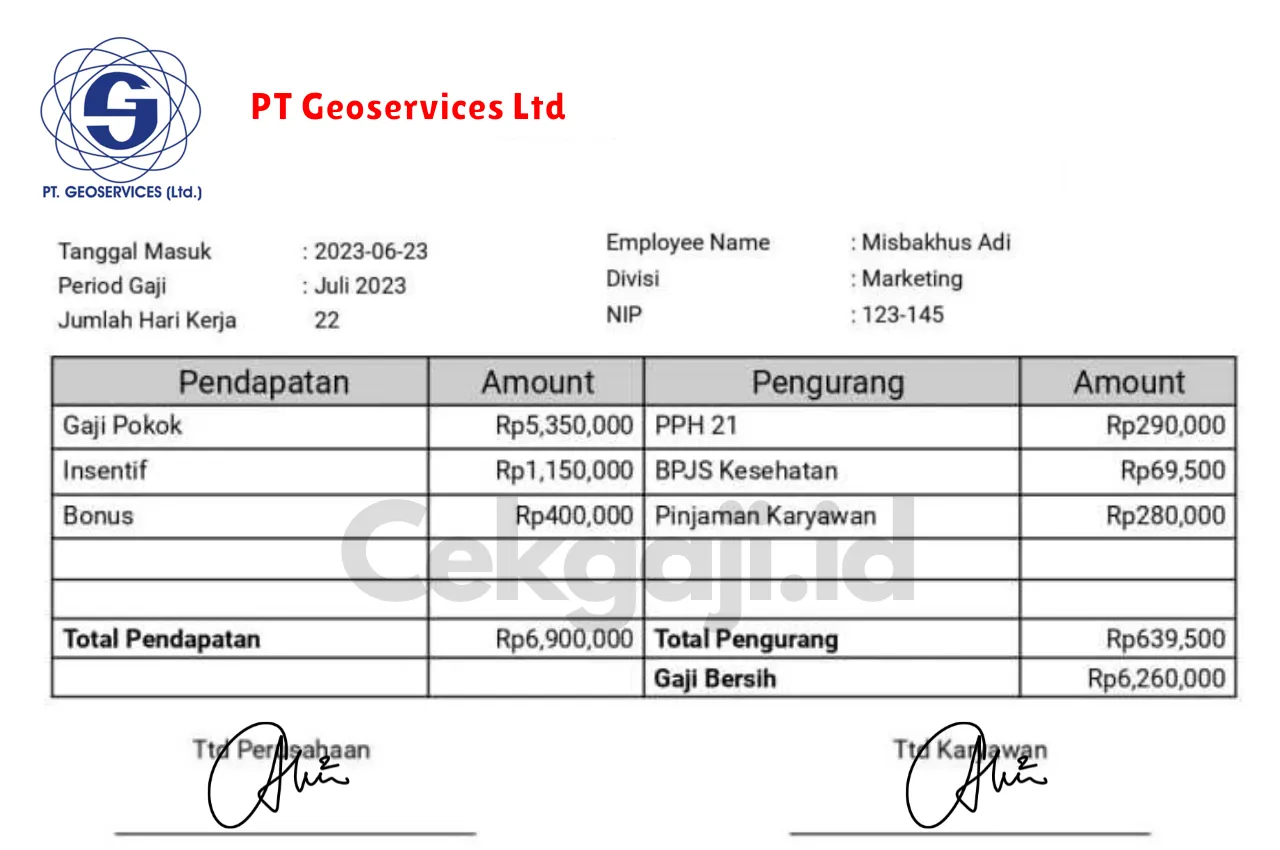 Slip Gaji PT Geoservices Ltd