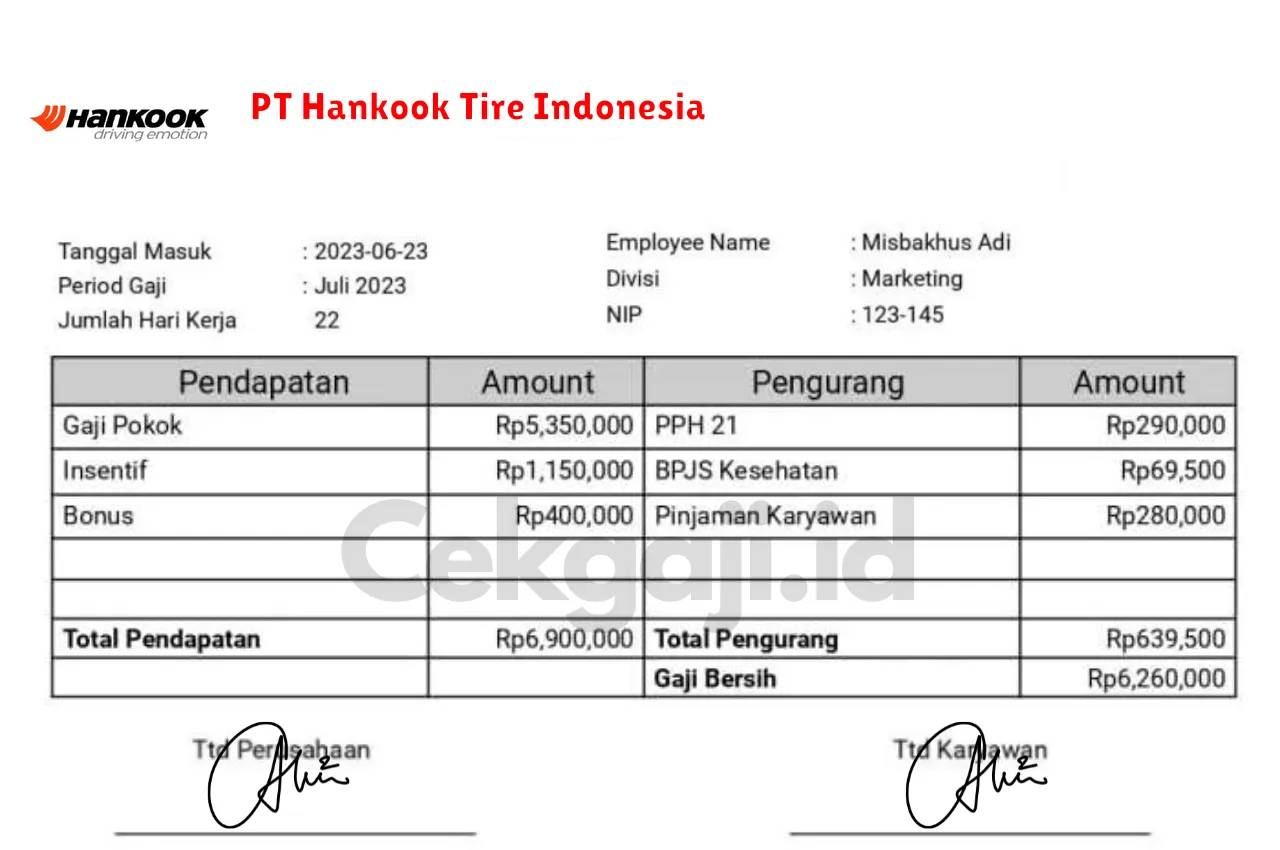 Slip Gaji PT Hankook Tire Indonesia