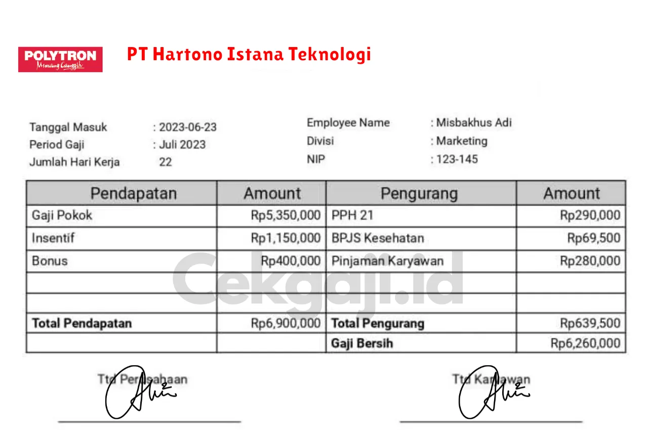 Slip Gaji PT Hartono Istana Teknologi