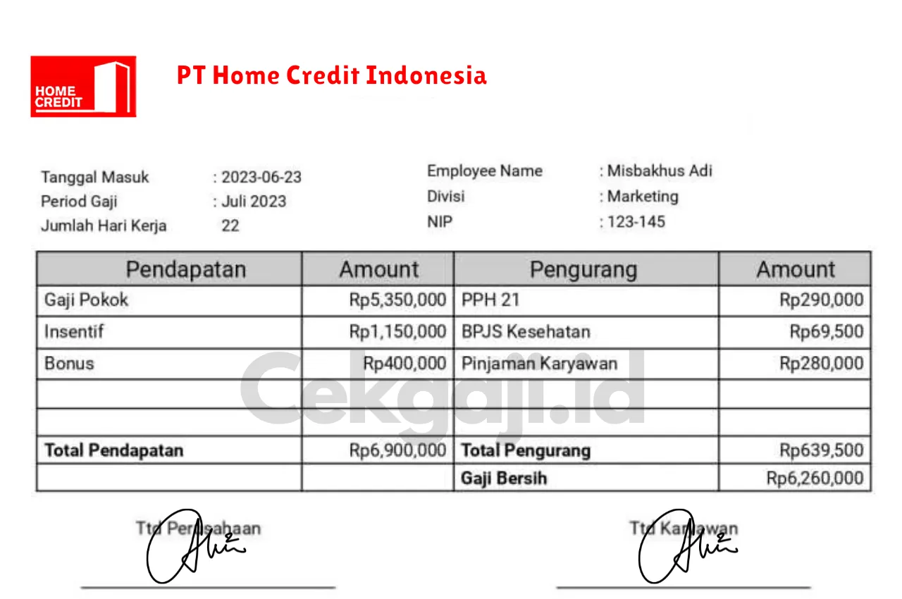 Slip Gaji PT Home Credit Indonesia