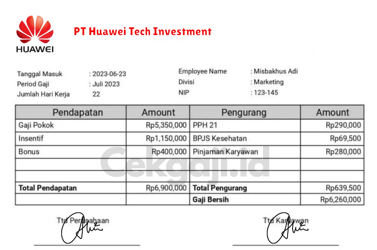 Slip Gaji PT Huawei Tech Investment