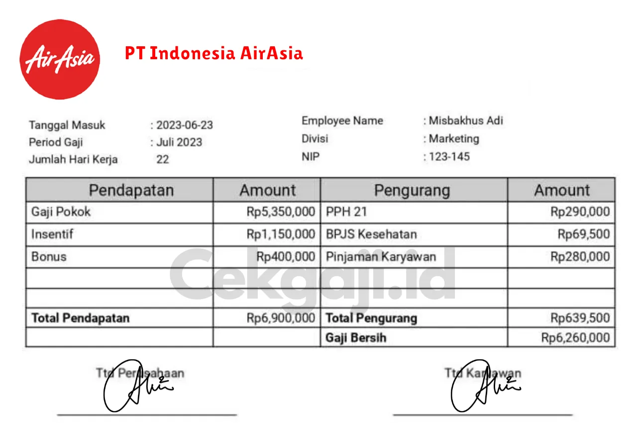 Slip Gaji PT Indonesia AirAsia