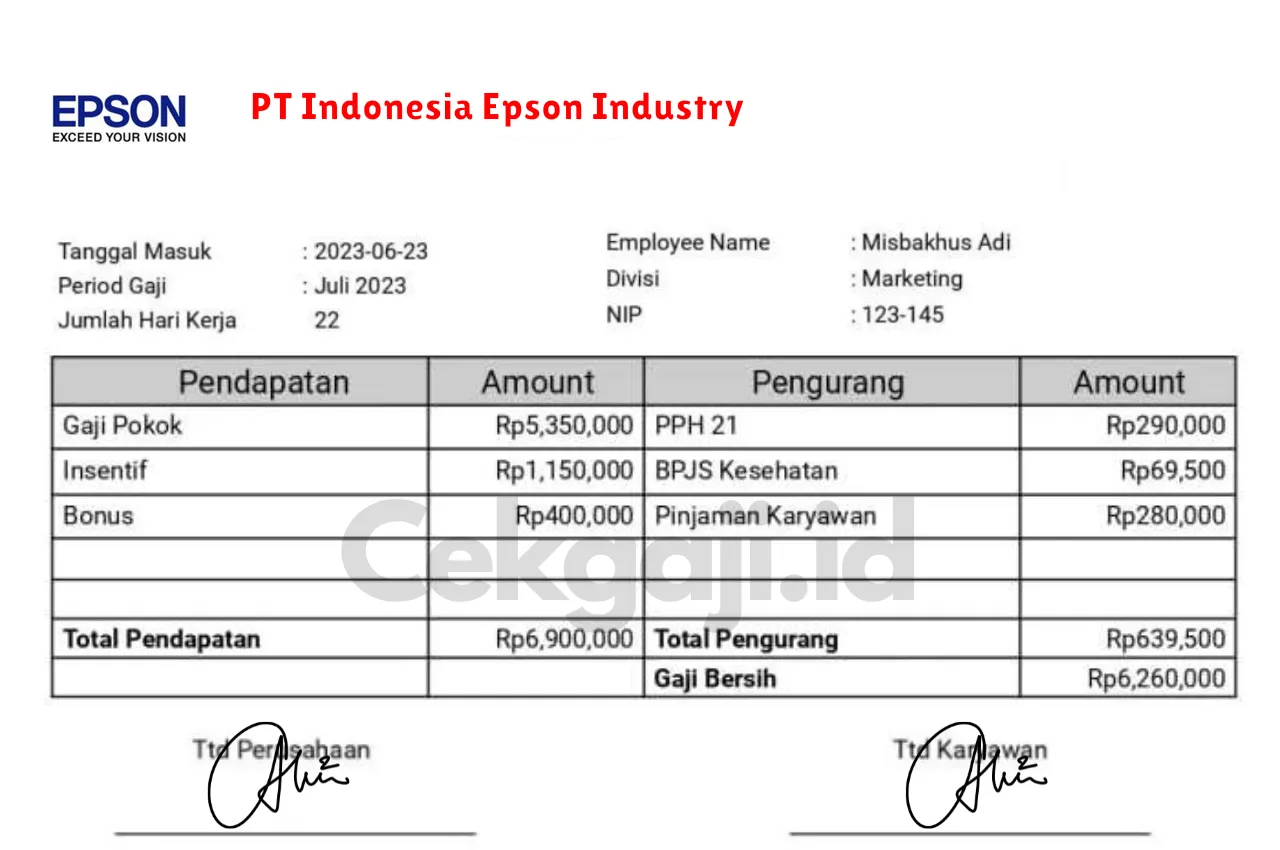 Slip Gaji PT Indonesia Epson Industry