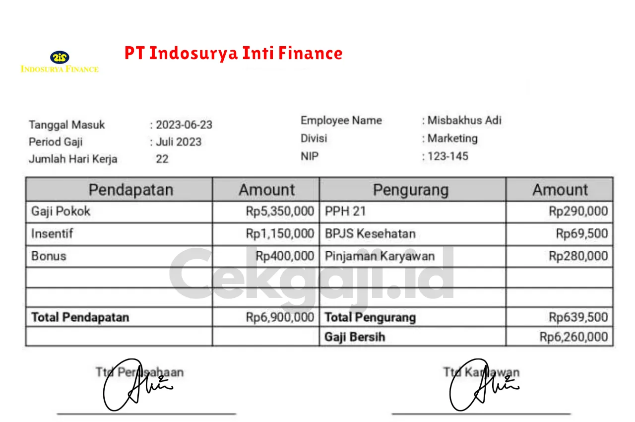 Slip Gaji PT Indosurya Inti Finance