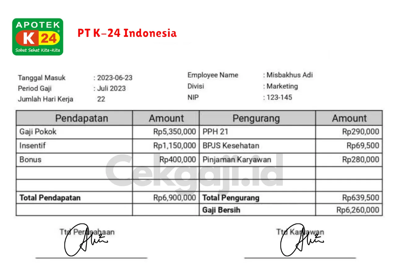 Slip Gaji PT K-24 Indonesia