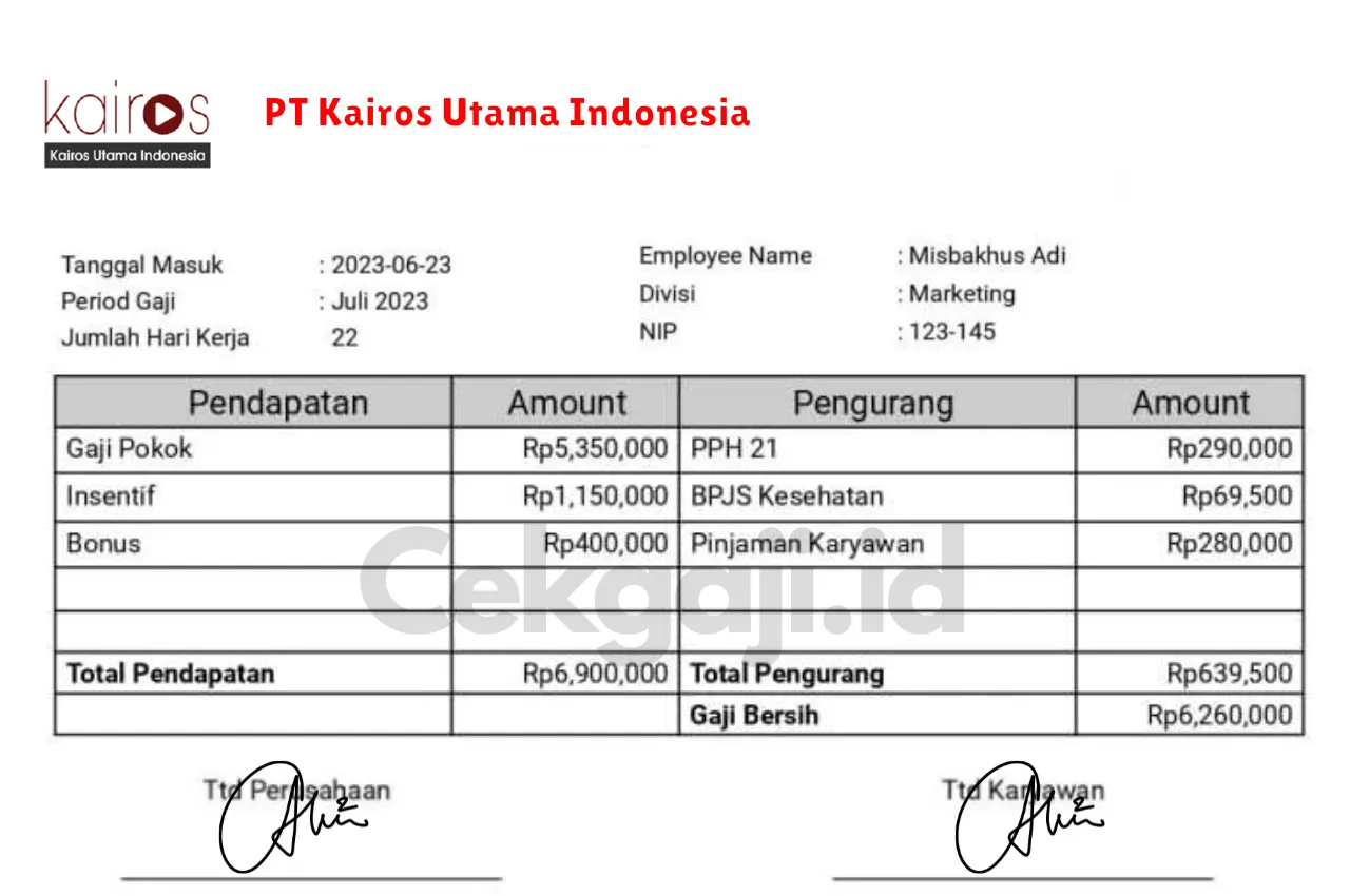 Slip Gaji PT Kairos Utama Indonesia